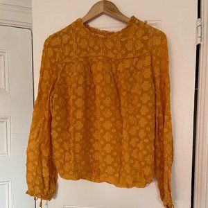 Aritzia Wilfred yellow floral silk Lourdes blouse